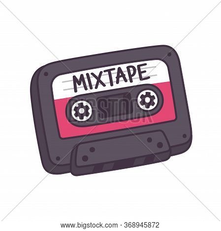 Cartoon Retro Audio Cassette Mixtape. Old School Comic Style Drawing, Isolated Vector Clip Art Illus