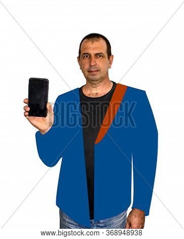 Trendy Style Photo With Elements Of The Drawing Of A Man With Phone