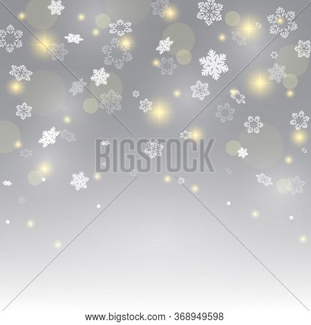Snow Decoration On Silver Background. Snowy Landscape Isolated On Blue Background. Holiday Winter La