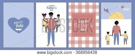 Set Of Father's Day  Greeting Card , Brochures, Poster Or Banner In Flat Style.  Vector Of Love Dad 