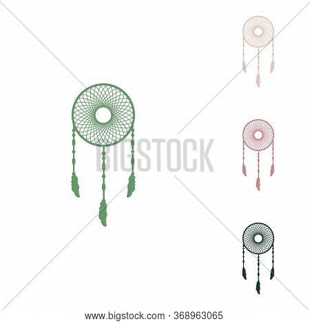 Dream Catcher Sign. Russian Green Icon With Small Jungle Green, Puce And Desert Sand Ones On White B