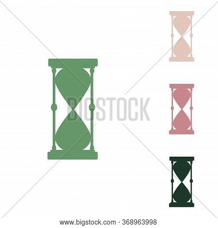 Hourglass Sign Illustration. Russian Green Icon With Small Jungle Green, Puce And Desert Sand Ones O