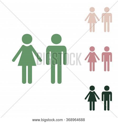 Male And Female Sign. Russian Green Icon With Small Jungle Green, Puce And Desert Sand Ones On White
