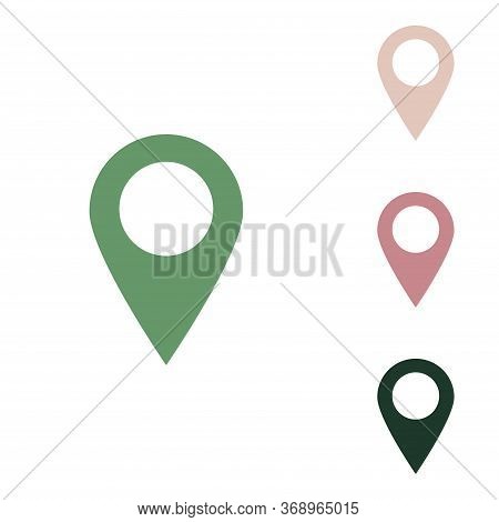 Mark Pointer Sign. Russian Green Icon With Small Jungle Green, Puce And Desert Sand Ones On White Ba