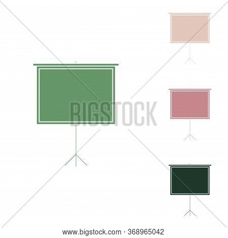 Blank Projection Screen. Russian Green Icon With Small Jungle Green, Puce And Desert Sand Ones On Wh