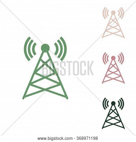 Antenna Sign Illustration. Russian Green Icon With Small Jungle Green, Puce And Desert Sand Ones On 