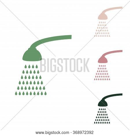 Shower Simple Sign. Russian Green Icon With Small Jungle Green, Puce And Desert Sand Ones On White B