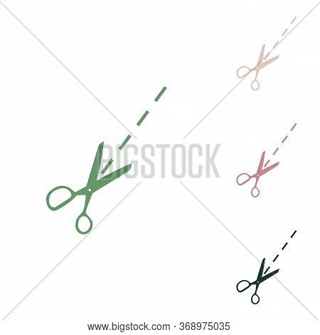 Scissors Sign Illustration. Russian Green Icon With Small Jungle Green, Puce And Desert Sand Ones On