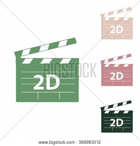 2d Film Sign. Russian Green Icon With Small Jungle Green, Puce And Desert Sand Ones On White Backgro