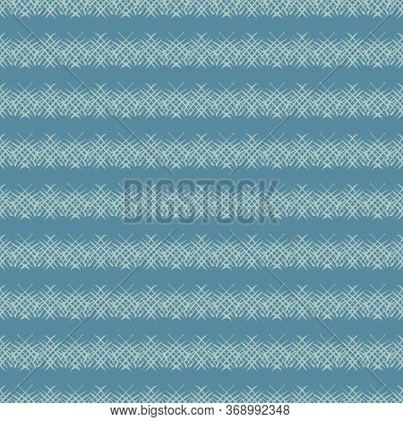 Horizontal Textured Stripes Seamless Vector Pattern In Muted Blue Color. Simple Unisex Surface Print