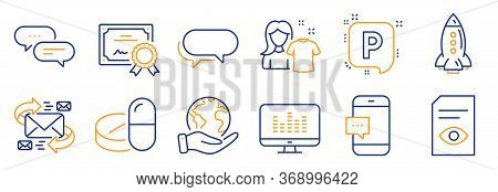 Set Of Business Icons, Such As View Document, Smartphone Message. Certificate, Save Planet. E-mail, 