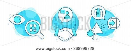 Users Chat, Balloon Dart And Login Line Icons Set. Handshake Deal, Research And Promotion Complex Ic