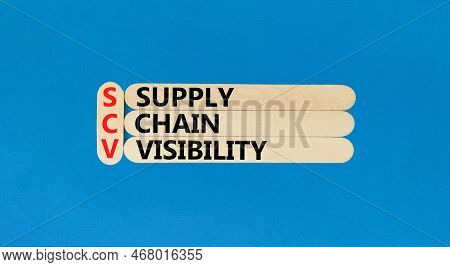 Scv Supply Chain Visibility Symbol. Concept Words Scv Supply Chain Visibility On Wooden Sticks On Be