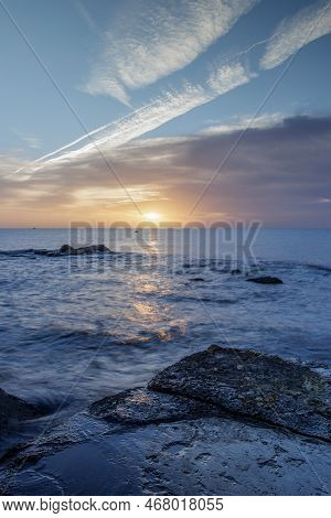 Sunrise At Playa Del Forti In Vinaros, Castellon, Spain.