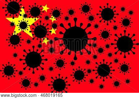 China. Coronavirus. China Flag Design With Illustration Of Virus Over The Flag. Explosion Of Covid I