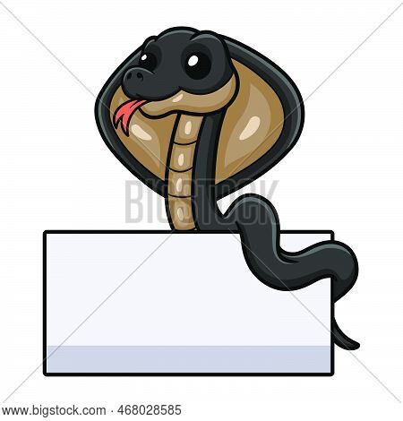 Vector Illustration Of Cute Javan Spitting Cobra Cartoon With Blank Sign