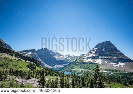 Hidden Lake Overview From Logan Pass In Glacier National Park, Montana, Usa.