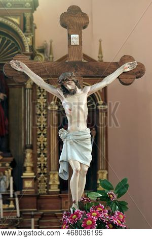 Gradec, Croatia - March 10, 2012: Crucifixion In The Parish Church Of Wounded Jesus In Gradec, Croat