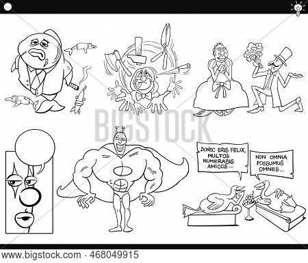 Illustration Set Of Humorous Cartoon Concepts Or Metaphors Or Sayings With Comic Characters