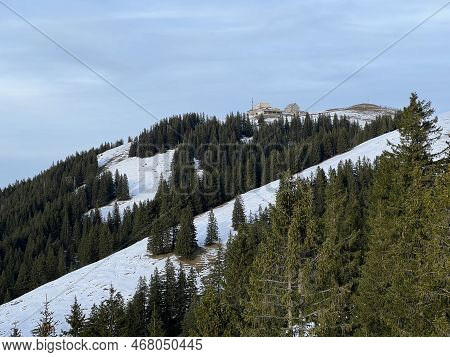 Peak Of The Mountain Kronberg (kronberg-gipfel) And The First Late Autumn Snow In The Alpstein Mount
