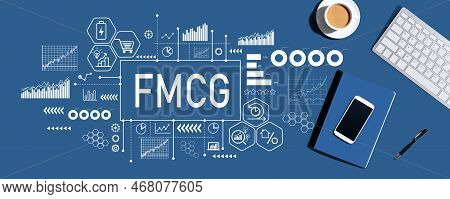 Fmcg - Fast Moving Consumer Goods Theme With A Computer Keyboard And Office Items