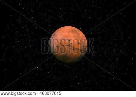 Red Planet Mars In Space Surrounded By Stars. This Image Elements Furnished By Nasa.