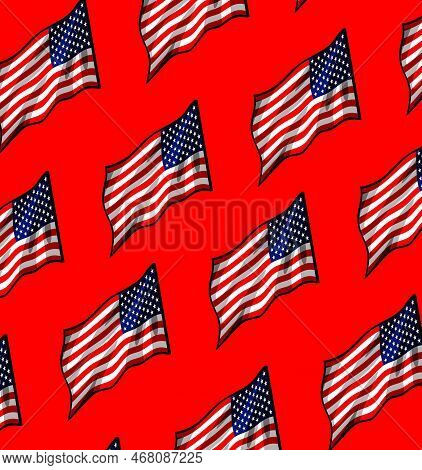 American Flag Pattern On Blue Background Vector