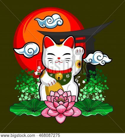 A Statue Of A Chinese Cat And Moon Vector