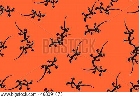 Abstract Grey Lizards Seamless 3d Pattern On Orange