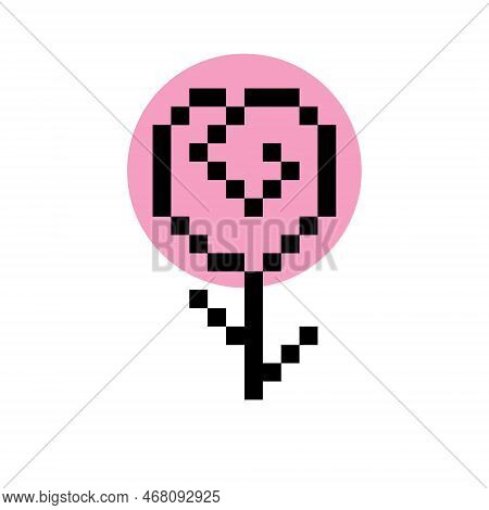 Pixel Art Rose Minimalist Vector Illustration. Eighties Computer Games 8 Bit Game.