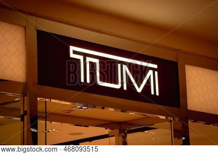 Kuala Lumpur, Malaysia - December 04, 2022: Tumi Brand Retail Shop Logo Signboard On The Storefront 