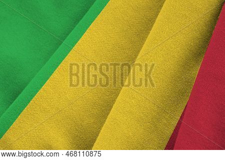 Mali Flag With Big Folds Waving Close Up Under The Studio Light Indoors. The Official Symbols And Co
