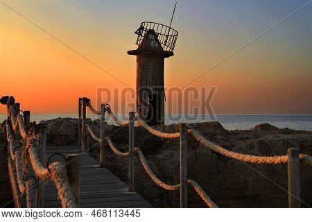 A Ruined Lighthouse In The Coastal Town Of Batroun, Lebanon.