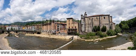 Municipality Of Tolosa, Panoramic View Of The Puente De Navarra Over The Oria River And Church Of Sa