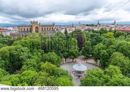 City Of Vitoria-gasteiz. Aerial View Of La Florida Park And Cathedral Of María Inmaculada, Araba