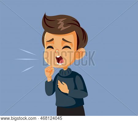 Coughing Boy Feeling Ill From A Flu Vector Cartoon Illustration