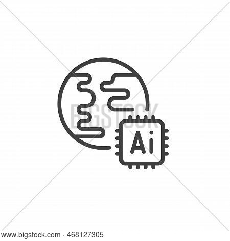 Ai Global Technology Line Icon. Linear Style Sign For Mobile Concept And Web Design. Artificial Inte