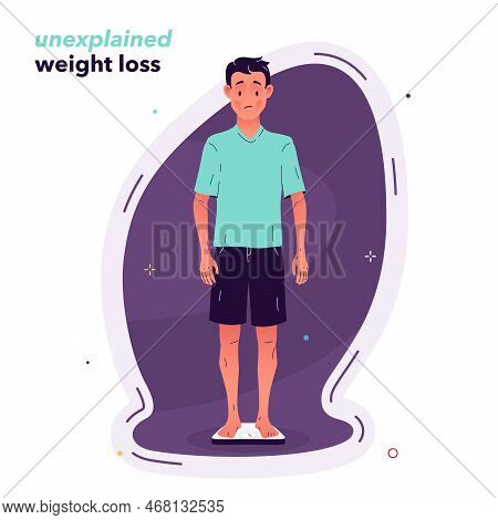 Vector Illustration Of A Man Suffering From Unexplained Weight Loss. Weight Loss Is A Symptom Of Dia