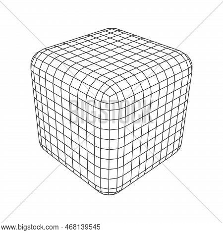 Cube Low Poly Line Geometric Shape Of Wireframe Lattice Grid. Vector Three Dimensional Cube, Low-pol