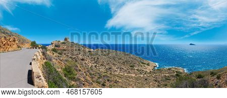 Summer Mediterranean Sea Coast Landscape And Watchtower Ruins Near Benidorm City (costa Blanca, Alic