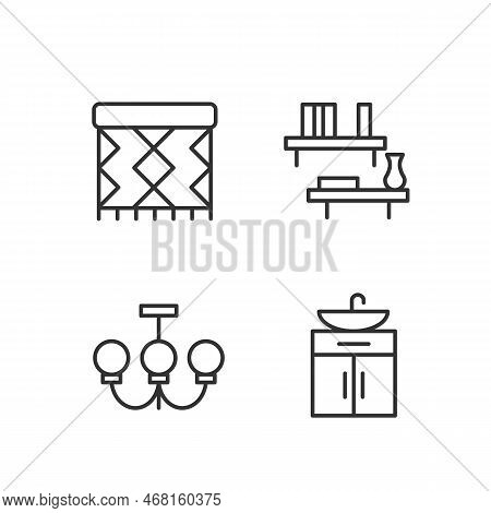 Home Decor And Furniture Pixel Perfect Linear Icons Set. Ceiling Light. Floating Shelf. Rug Pad. Was
