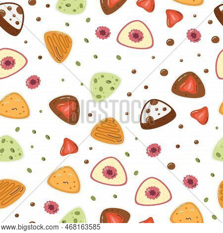 Fruity Mochi Seamless Pattern. Popular Japanese Traditional Food Dango Surface Design. Classic Rice 