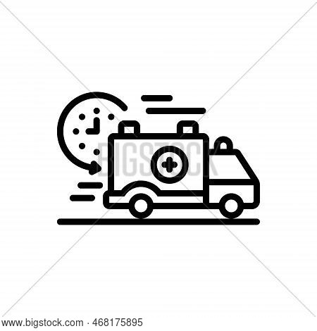 Black Line Icon For Quickly Soon Hurry-up Fast Speedy Express Truck Parcel Van Delivery Time Watch Q