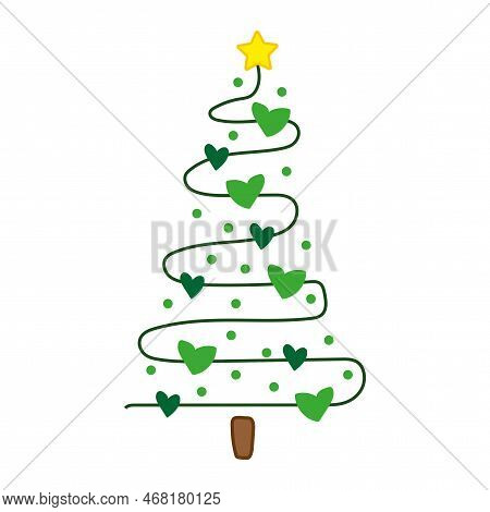 Cartoon Christmas Tree Line In Cartoon Style. Christmas Decoration. Vector Illustration. Stock Image