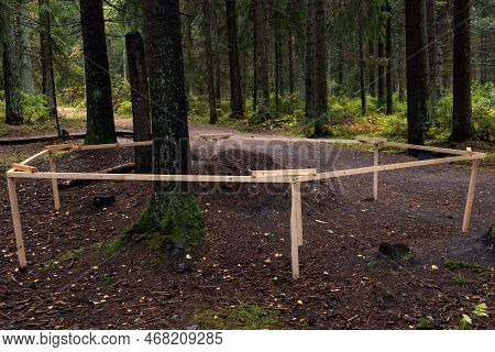 Fenced Large Anthill. Environmental Protection. Eco-trail Komarovsky Bereg. Saint Petersburg. Russia
