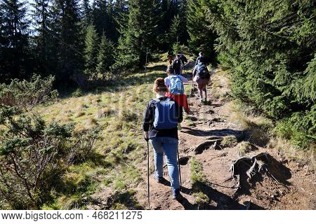 Carpathian Mountains, Ukraine - October 8, 2022 Mount Hoverla. Carpathians In Ukraine In Autumn. Tou