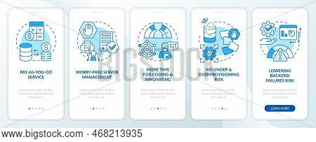 Serverless Computing Advantages Blue Onboarding Mobile App Screen. Walkthrough 5 Steps Editable Grap