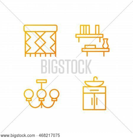 Home Decor And Furniture Pixel Perfect Gradient Linear Vector Icons Set. Ceiling Light. Floating She