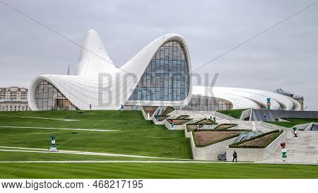 Baku, Azerbaijan - December 2022: Haydar Aliyev Center Is A Modernist Cultural Center, Designed By A