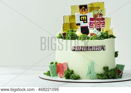 Kyiv, Ukraine - December 11: Birthday Cake For A Game Fan On White Background. Cake For A Gameboy De
